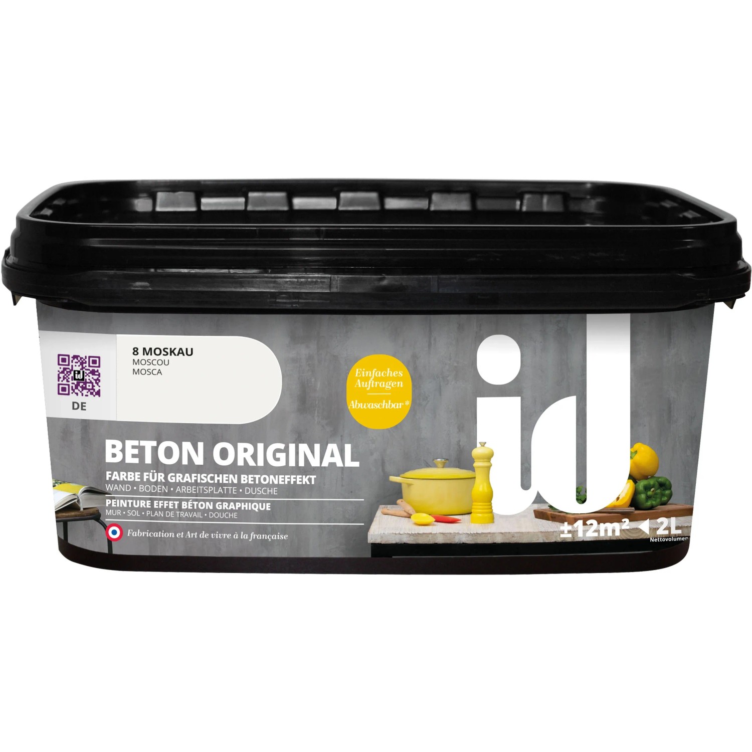 id Wandfarbe Beton Original Moskau, 2 Liter Gebinde für grafische Betoneffekte.