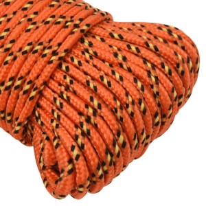 Orangefarbenes Bootsseil, 5 mm dick, 50 m lang, aus Polypropylen.