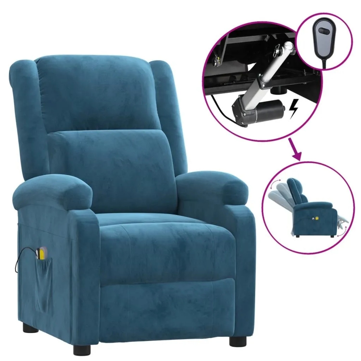vidaXL Elektrischer Massagesessel Blau Samt 3098414_3
