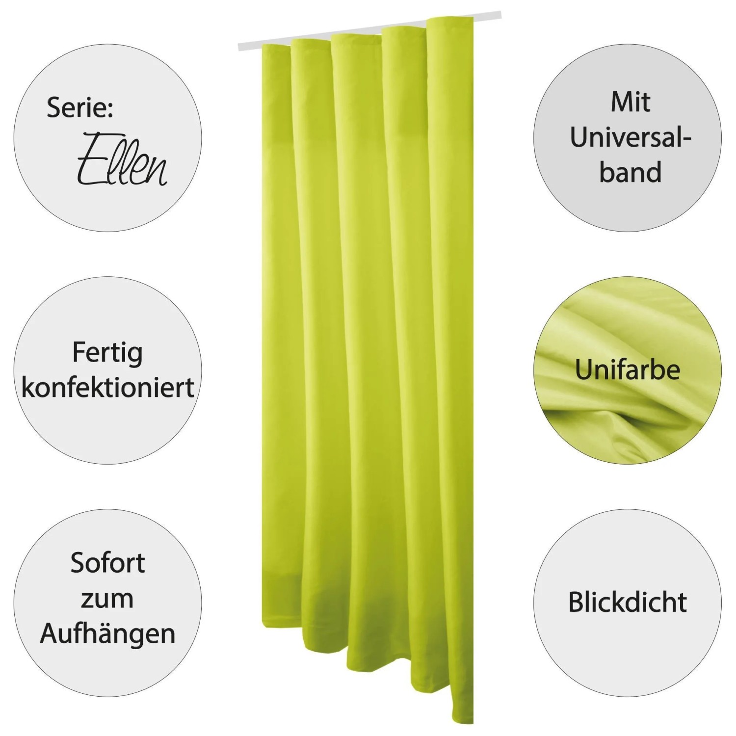 Blickdichter, grüner Dekoschal Ellen 2er-Pack mit Universalband, geeignet für Fenstervorhänge.
