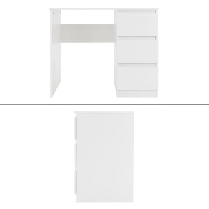 ML-Design Schreibtisch, weiß matt, mit 3 Schubladen, 90x76x50 cm. Arbeitstisch für Büro und Jugendzimmer.