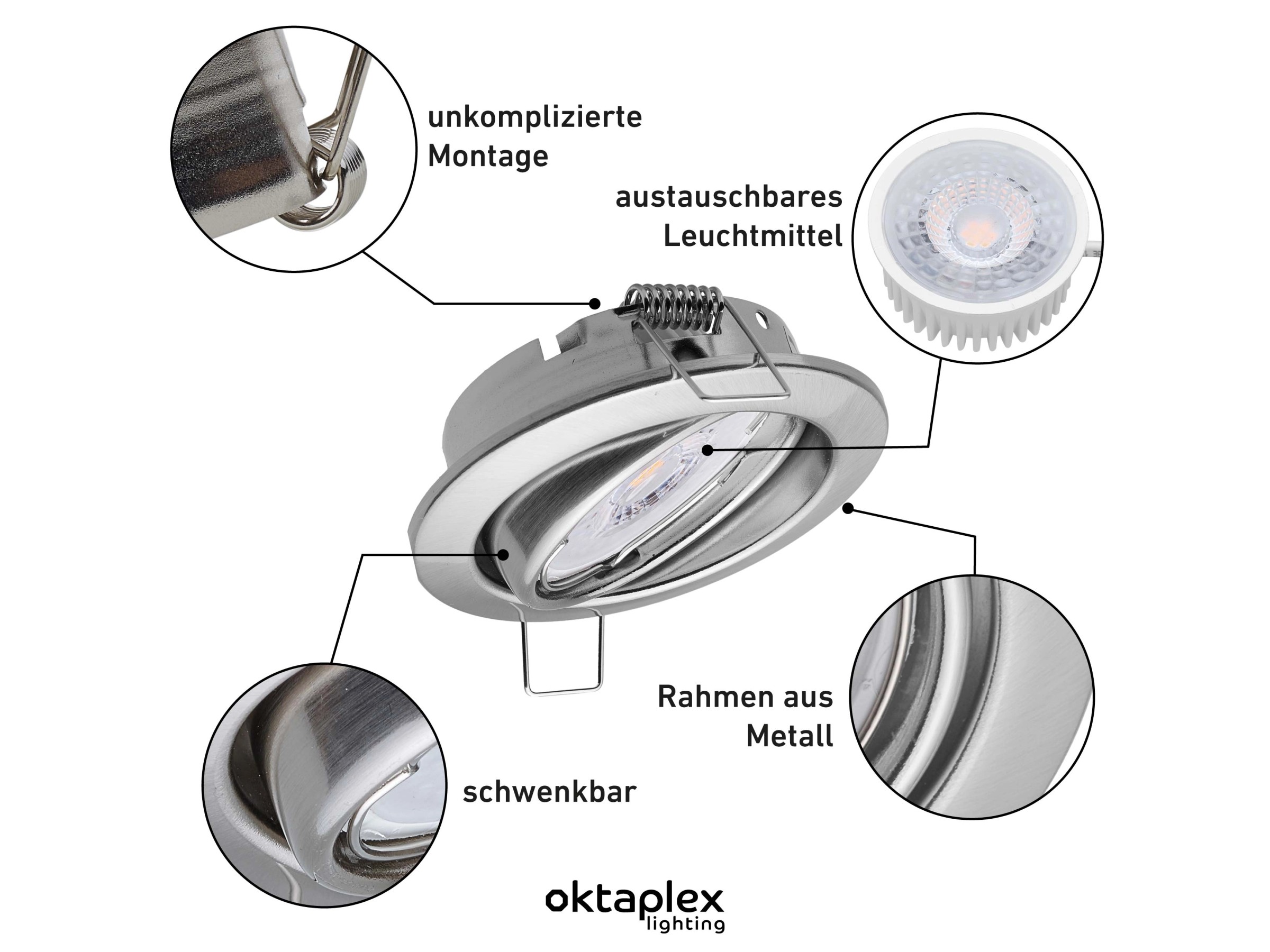 Oktaplex 12er Set Einbaustrahler, Schwenkbar, Für GU10 & LED-Module, Lochmaß 68 Mm, Schwarz, IP20, Flache Bauhöhe