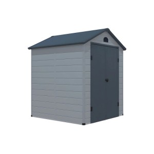 Kompaktes Vente-unique Gartenhaus Cesio in Hellgrau und Anthrazitgrau mit Doppeltür, 176 cm breit.