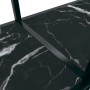 Detailansicht: Schwarzer Konsolentisch mit Marmor-Optik und Ablage.