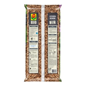 Sack Compo Bio Eichendekor Mulch mit Unkrautbarriere, 50 l, aus Eichenholz-Chips.