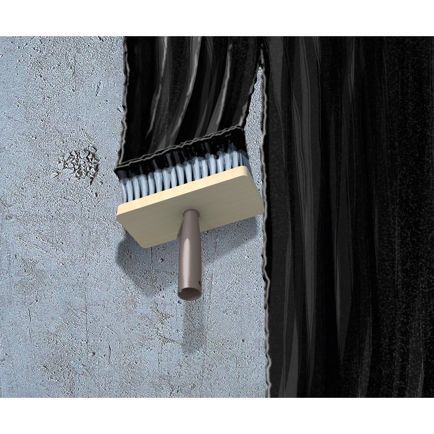 Auftragen von MEM Bitumen-Voranstrich auf eine Wand mit einem Quast. Vorbereitung für Bauabdichtung.