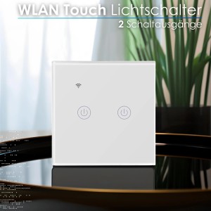 Echos WLAN Touch Lichtschalter mit 2 Schaltausgängen, Glas, App-steuerbar.