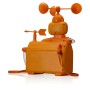 Orangefarbene DieMaus Wetterstation für Kinder mit Windmesser, Windfahne und Tragegurt.