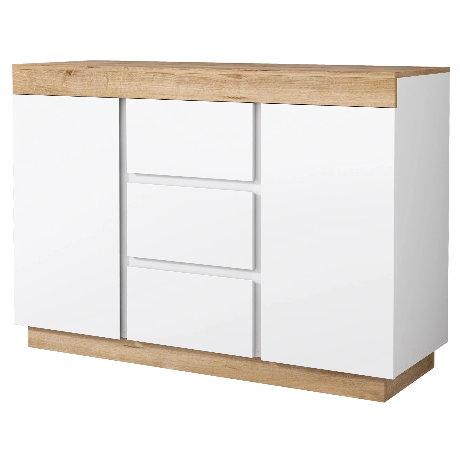 okwish Kommode mit 3 Schubladen Türen Schließfach Wohnraum 120x40x83cm Weiß