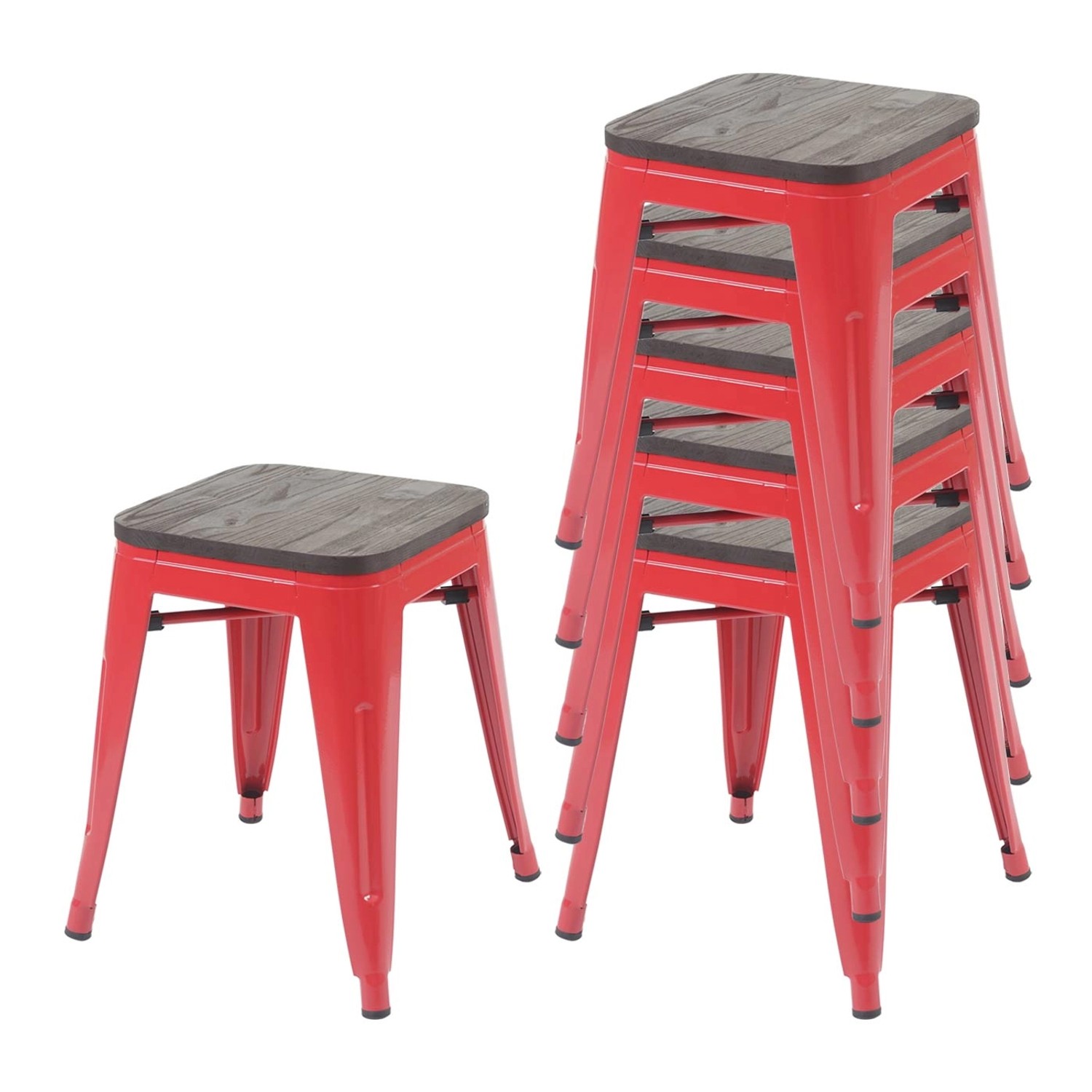 PROREGAL 6er-Set Hocker Inkl. Holz-Sitzfläche Metall Industriedesign Stapel günstig online kaufen