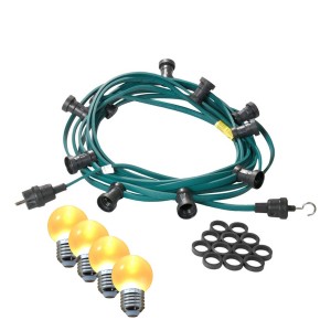 Grüne Satisfire Lichterkette 30m mit 50 warmweißen LED-Kugeln für Garten & Terrasse.