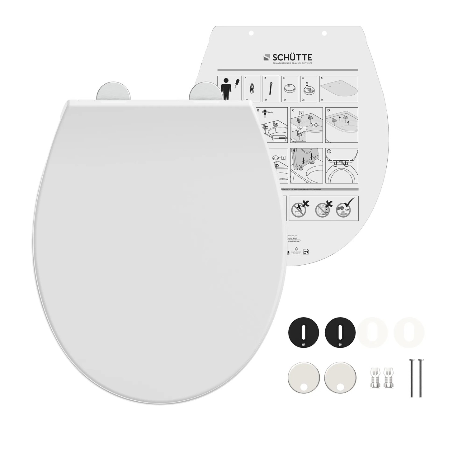 Schütte WC-Sitz Premium Slim, Thermoplast, Weiß, mit Absenkautomatik und Montagezubehör.