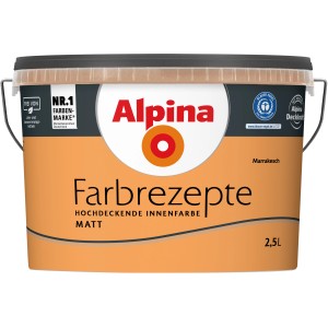 Eimer Alpina Farbrezepte Marrakesch, matte, orangefarbene Innenfarbe, 2,5 Liter.