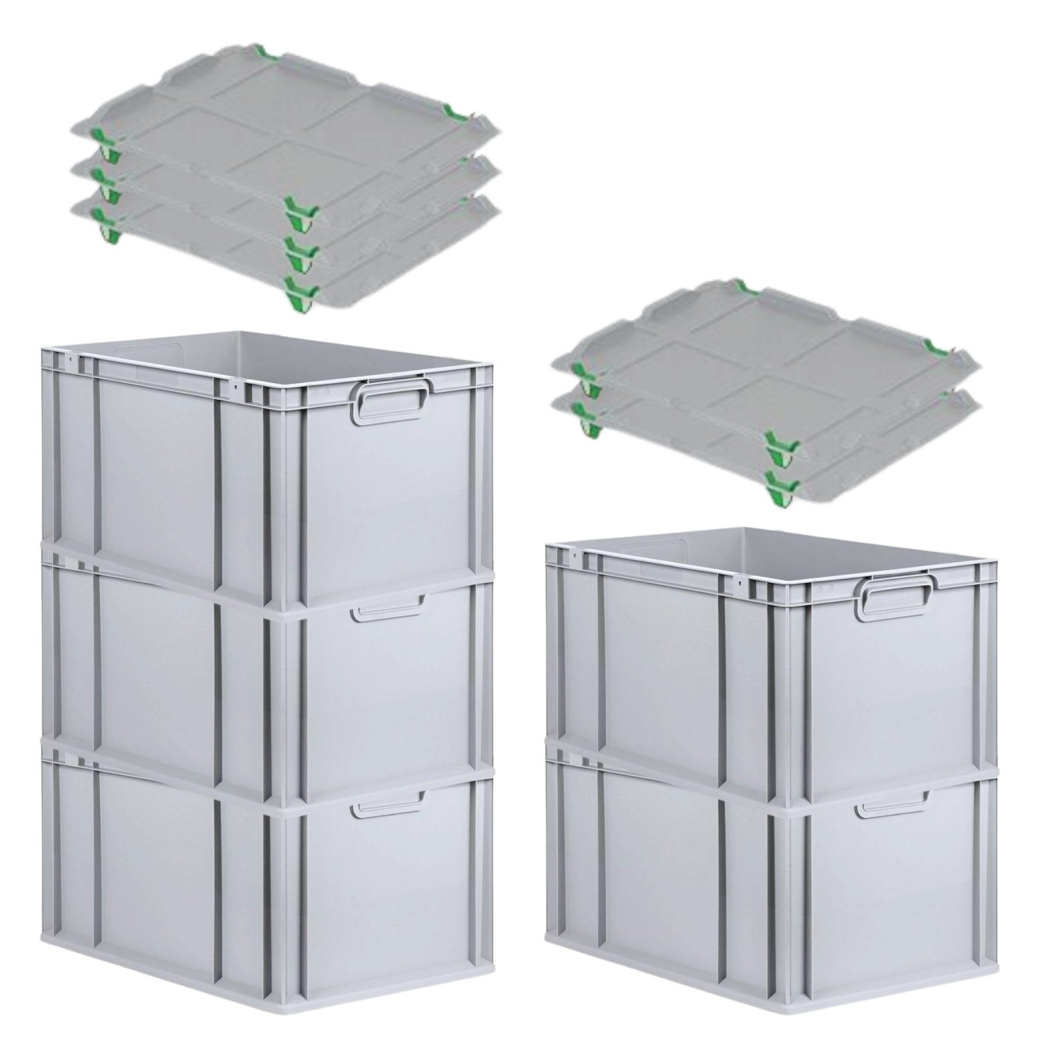 PROREGAL SparSet 5x Eurobox NextGen Grip mit Auflagedeckel mit 4 Grünen Schiebeschnappverschlüssen HxBxT 32 x 40 x 60 cm...