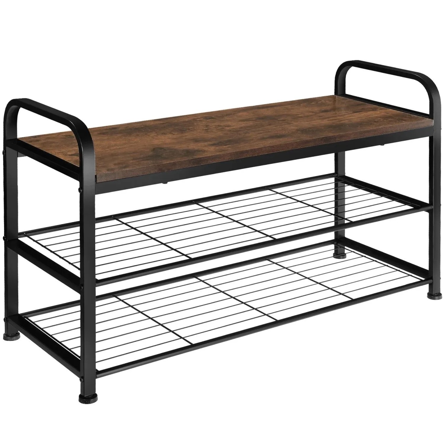 Tectake Schuhregal Southampton Industrial Style Holz und Stahl  91 x 36 x 55 cm Industrial Holz Dunkel  Rustikal