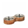 Relaxdays Hundenapfbar mit 2 Napfschalen Mangoholz Edelstahl Natur Silber Rutschfest 8 cm x 48 cm x 22 cm 1,4 kg