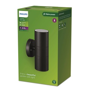 Philips Kylis Außenwandleuchte, schwarzes Aluminium, Up/Down Lichteffekt, ohne Leuchtmittel.