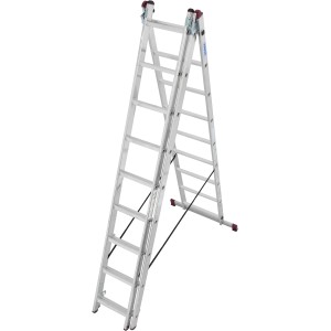 Krause Corda Vielzweckleiter 3x9 Sprossen in Treppenversion, Aluminiumleiter als Stehleiter aufgebaut.