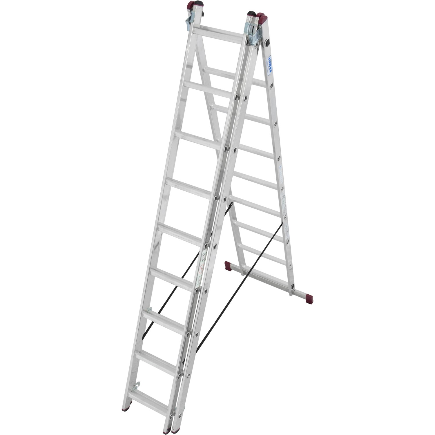 Krause Corda Vielzweckleiter 3x9 Sprossen in Treppenversion, Aluminiumleiter als Stehleiter aufgebaut.