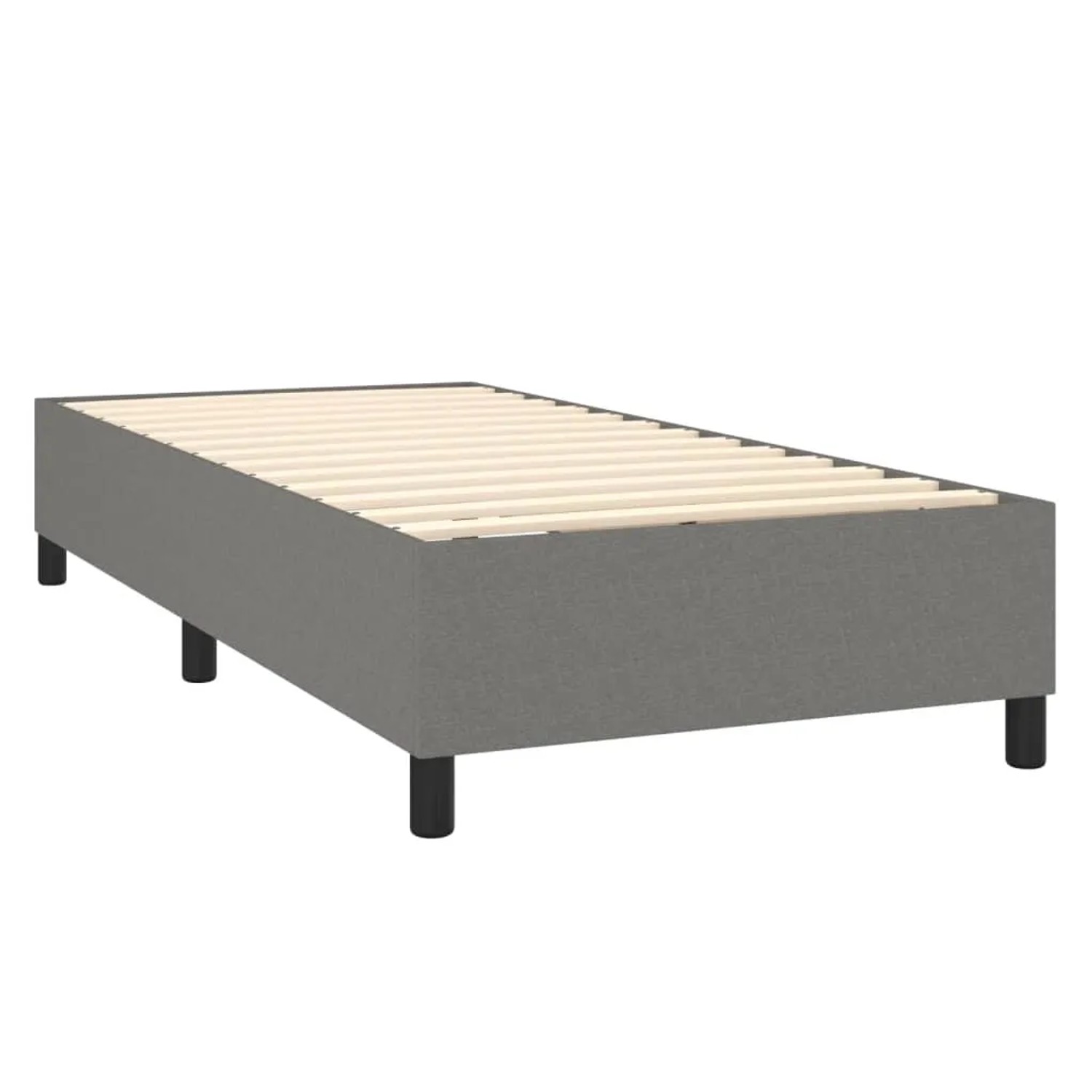 vidaXL Boxspringbett, dunkelgrau, 90x190 cm, Stoffbezug. Bettrahmen mit Lattenrost und schwarzen Füßen.