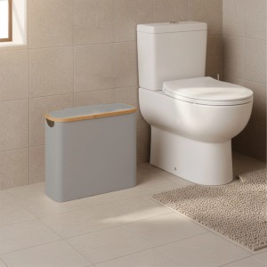 Relaxdays Toilettenpapier Aufbewahrung Polyester Bambus Grau für 12 Rollen 38 cm x 43 cm x 17 cm 0,6 kg