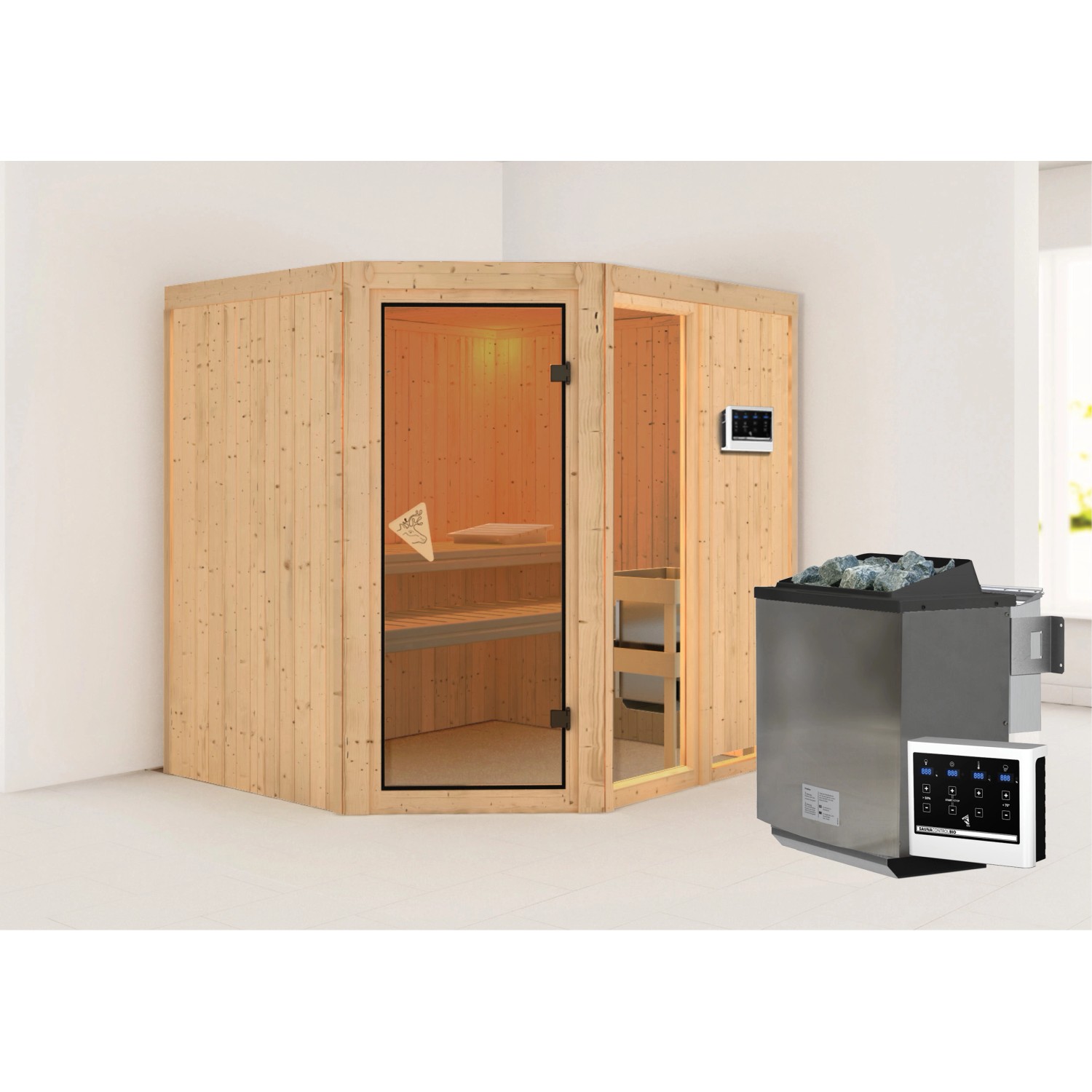 Karibu Sauna Freyja 2 mit Bio-Ofen externe Stg.Natur günstig online kaufen