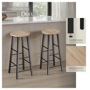 Tectake Set Barhocker Keynes Industrial Style Holz und Stahl  31 x 31 x 72 50 cm Industrial Holz Hell  Eiche Sonoma