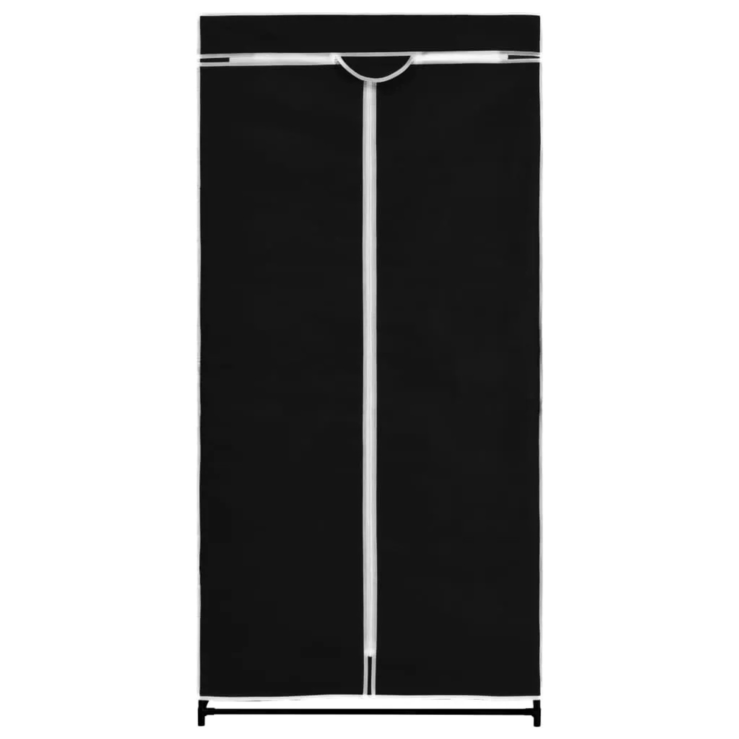 Schwarzer vidaXL Kleiderschrank (75x50x160 cm) mit Stoffbezug und Reißverschluss.