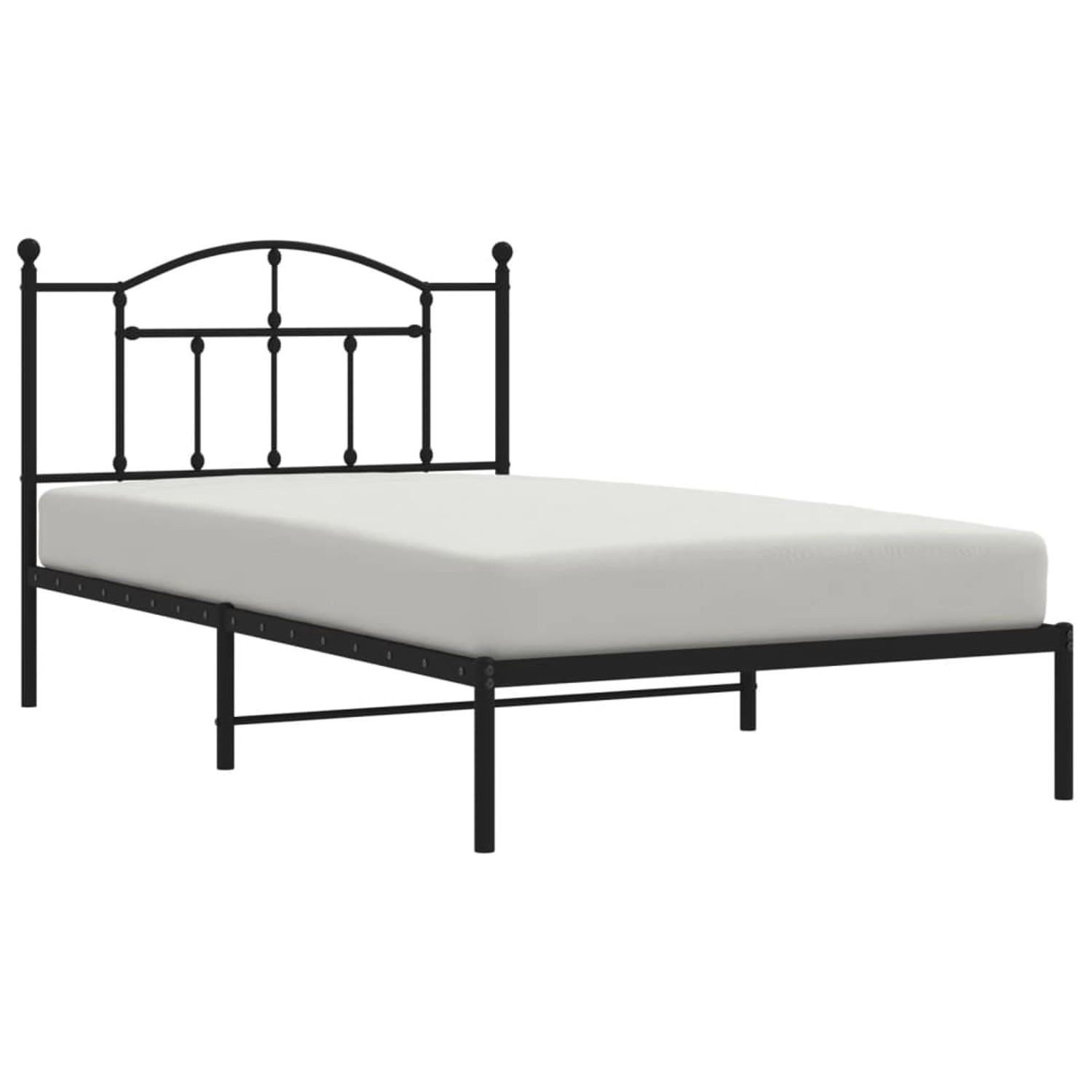 Schwarzes Metall Bettgestell 107x203 cm mit Kopfteil für Schlafzimmer.