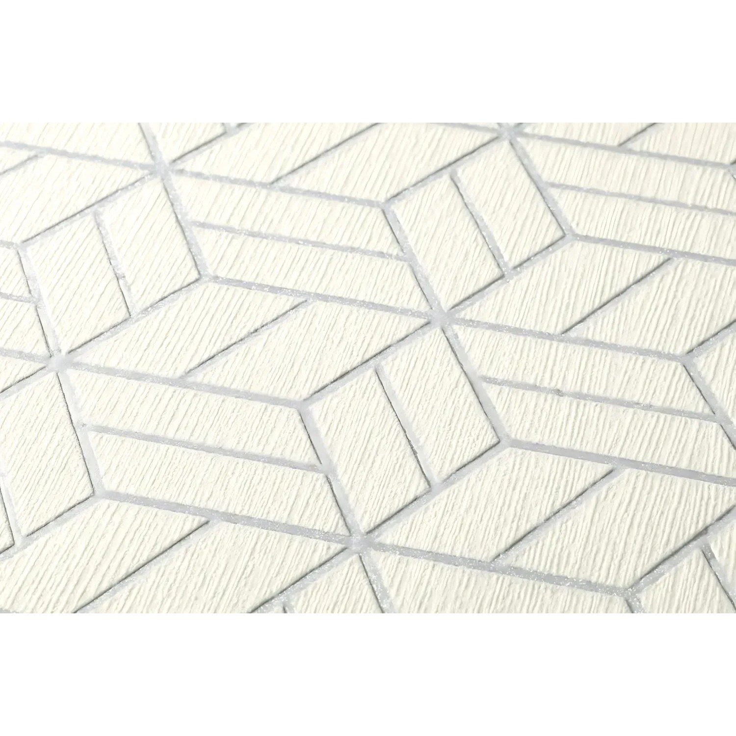 PROFHOME Vliestapete mit geometrischem Muster in Silber, Grau und Weiß.