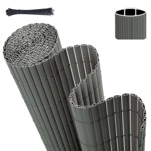 Graue Sekey PVC Sichtschutzmatte 90x500cm mit Kabelbindern für Balkon & Garten.