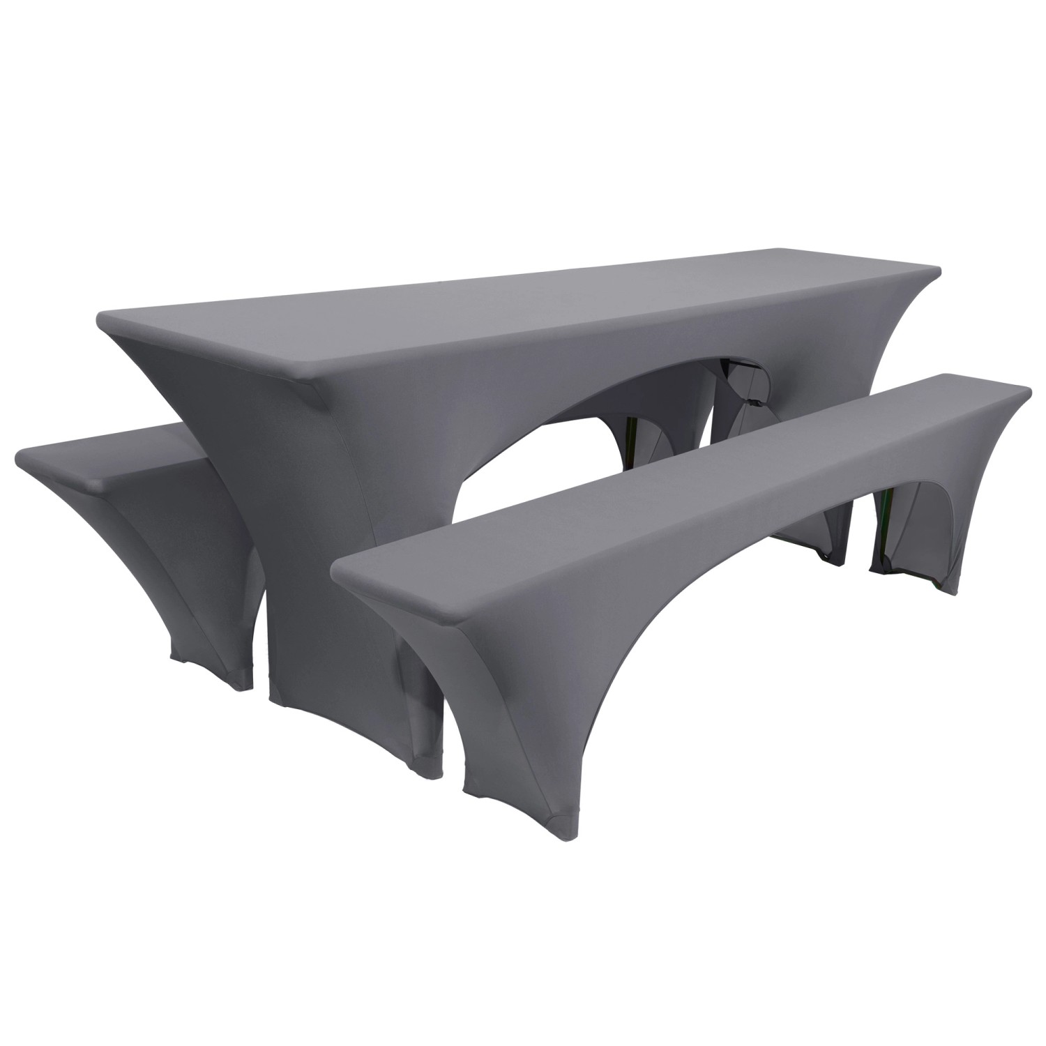 Beautissu Victoria Biertischhusse 3-teilig in Anthrazit, Stretch-Hussen für Bierzeltgarnitur.