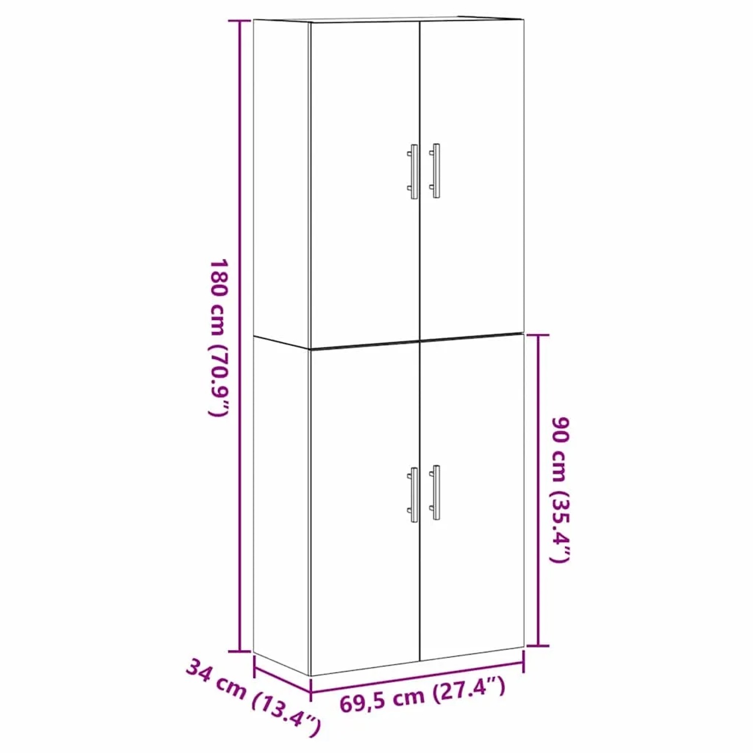 vidaXL Wandschrank 2er Set, schwarz Eichenoptik, 69,5x34x90cm, zur Wandmontage als Kommode oder Sideboard.