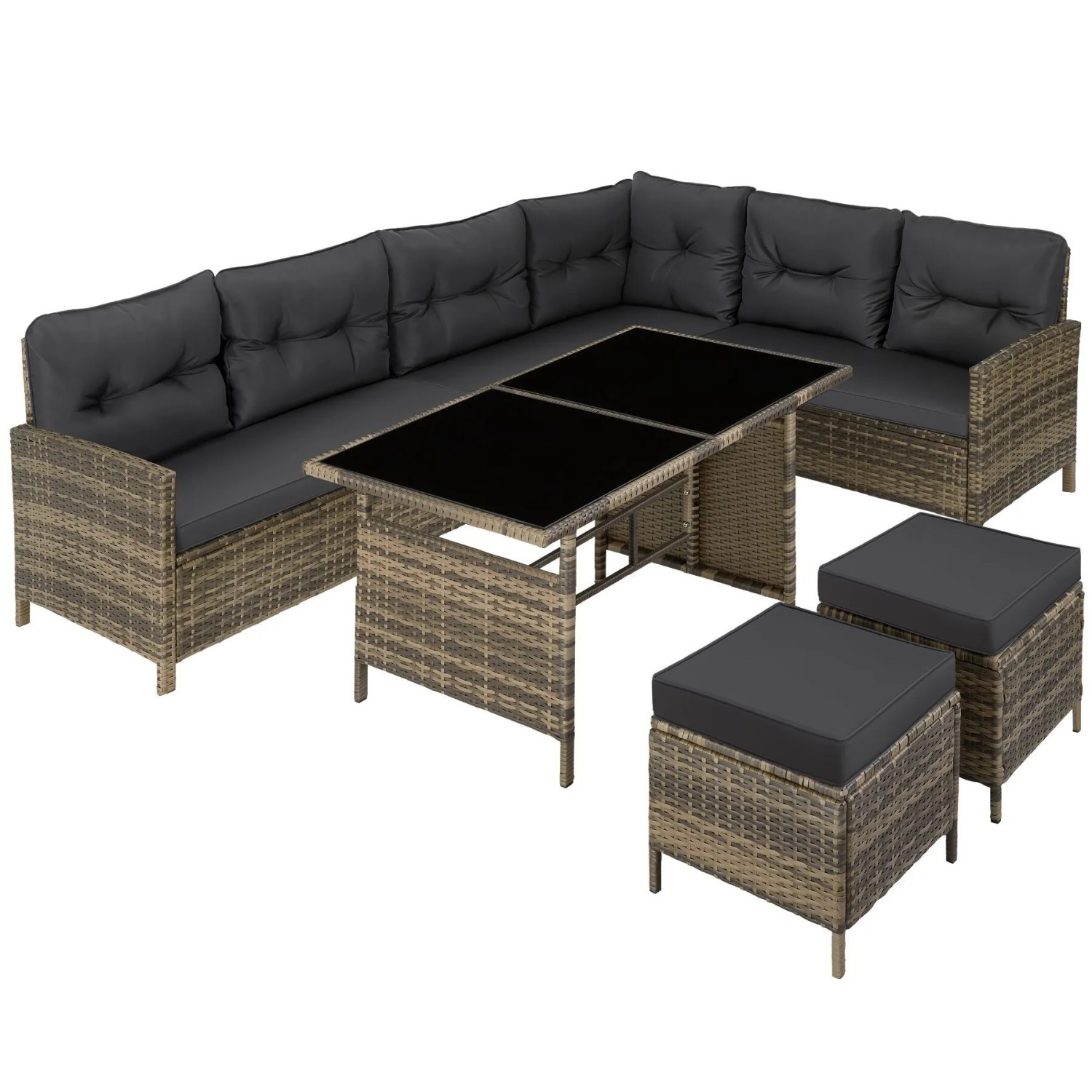 Tectake Rattan Lounge Barletta Für 6 Bis 8 Personen Widerstandsfähig  116 x 63 x 72 5 cm Natur