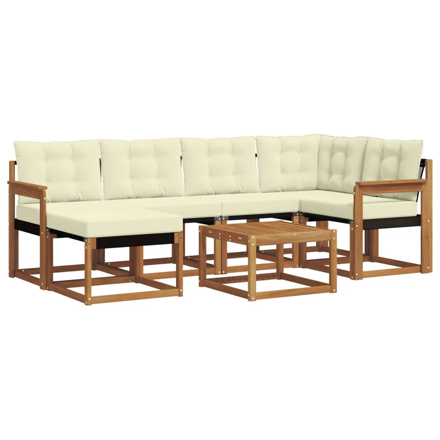 vidaXL Outdoor-Sofagarnitur mit Kissen 7-Tlg Natur und Creme 3368849