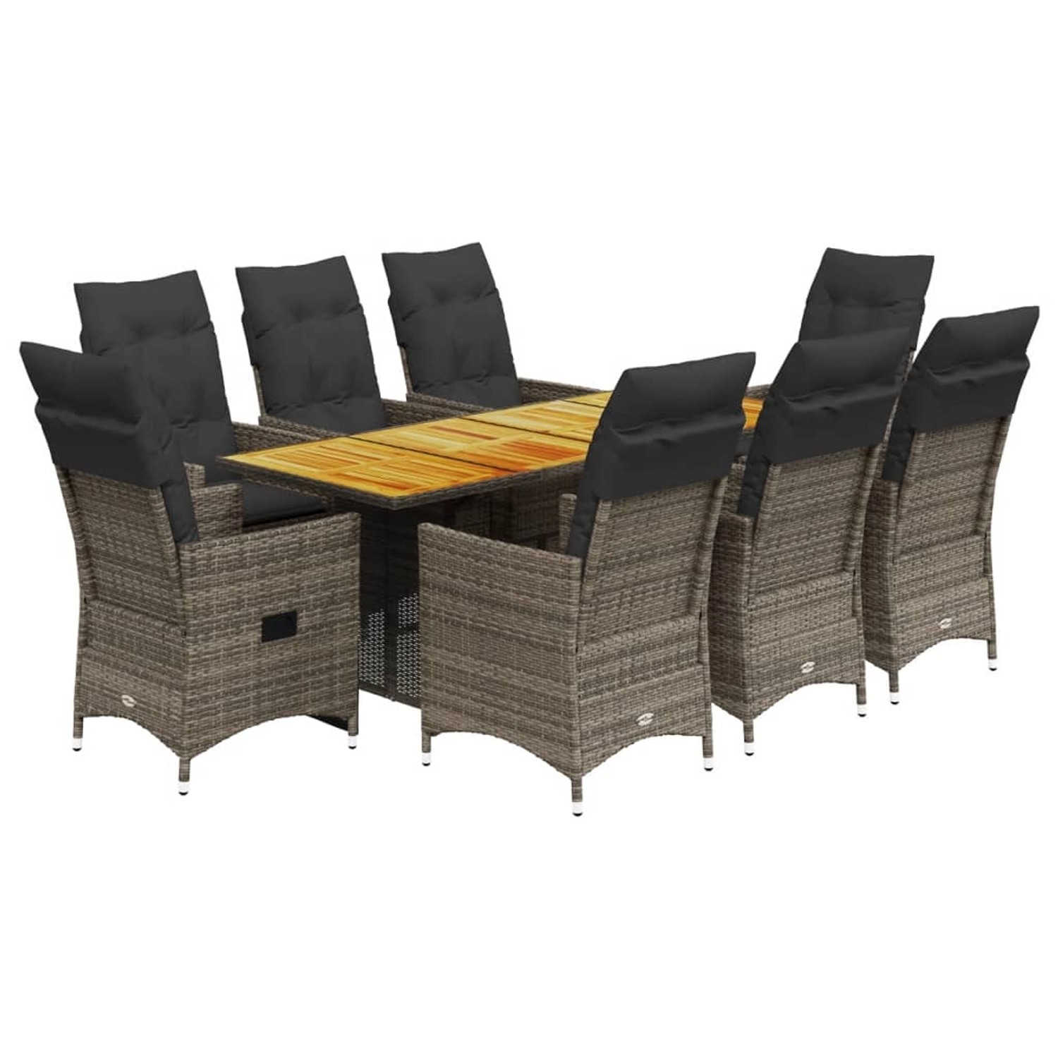 vidaXL 9-Tlg Garten-Essgruppe mit Kissen Grau Poly Rattan 3276734 günstig online kaufen