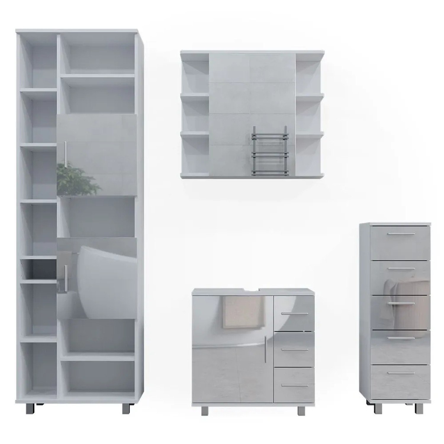 Vicco Badmöbel-Set Ilias Weiß Hochglanz 60 x 61 4-teilig