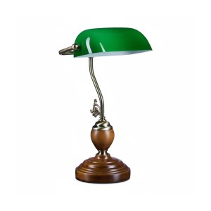 Relaxdays Bankerlampe Holz Glas Metall Grün Rutschfest 43 cm x 26,5 cm x 18 cm