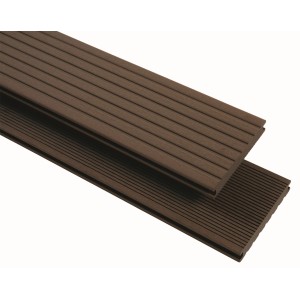 Musterstück: WPC Terrassendiele Vintage Massiv, 20x145 mm, schokobraun, genutet und geriffelt.