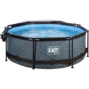 EXIT Stone Pool, grauer Stahlrahmenpool ø 244x76 cm mit Filterpumpe und Abdeckung.