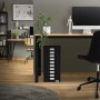Schwarzer ML-Design Aktenschrank mit 10 Schubladen aus Metall unter Schreibtisch.