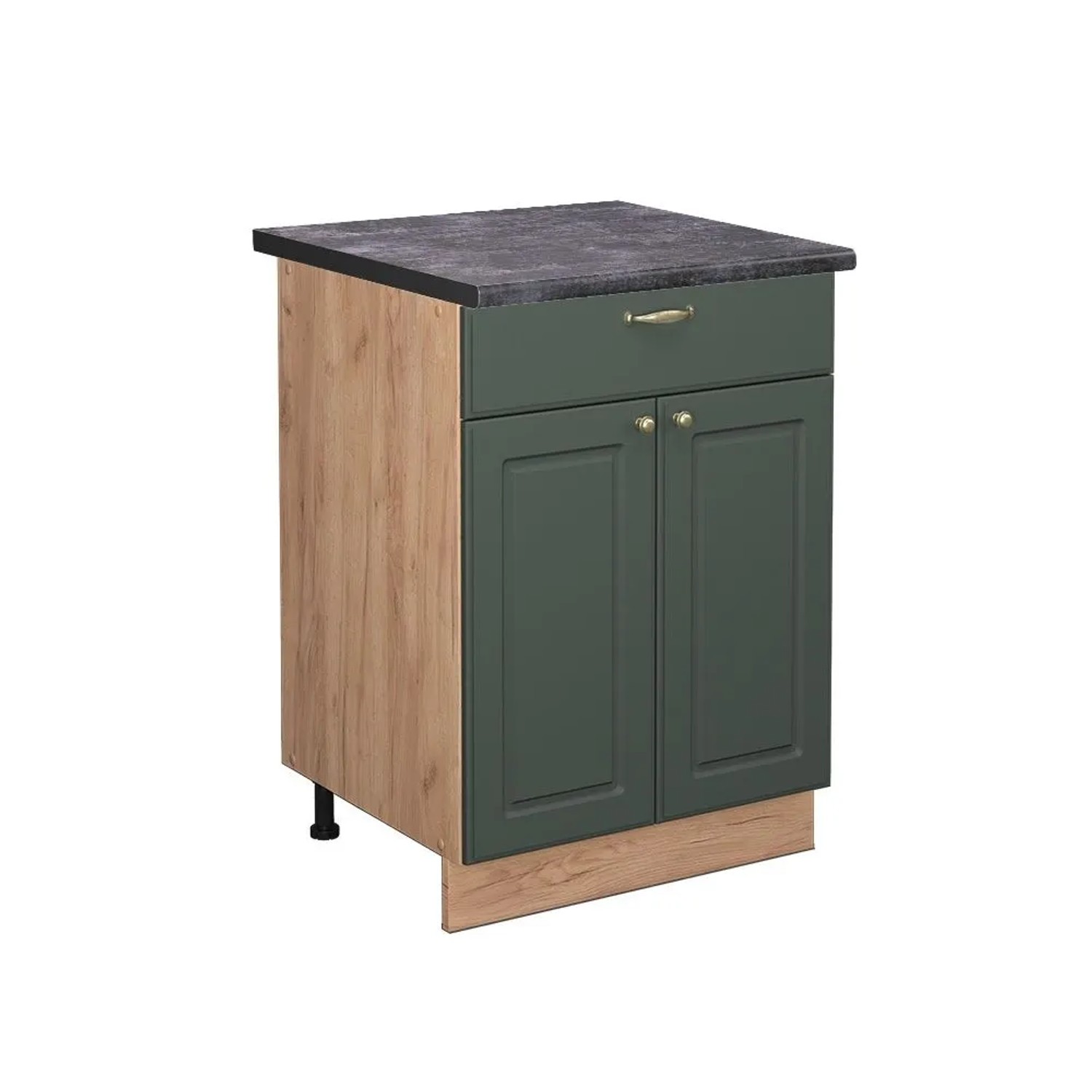 Vicco Küchenunterschrank Fame-Line Grün-Gold Landhaus Goldkraft Eiche 60 cm mit Schublade AP Anthrazit