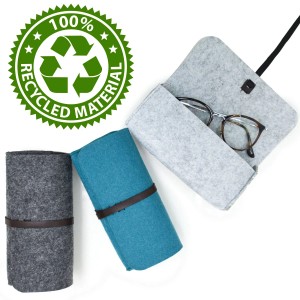 DuneDesign 3er Set Brillenetui aus Filz in Blau-, Grau- und Anthrazittönen. Aufbewahrungsboxen für Brillen.