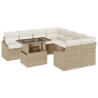 Beige 9-teilige vidaXL Garten-Sofagarnitur aus Rattan mit Tisch und Kissen.