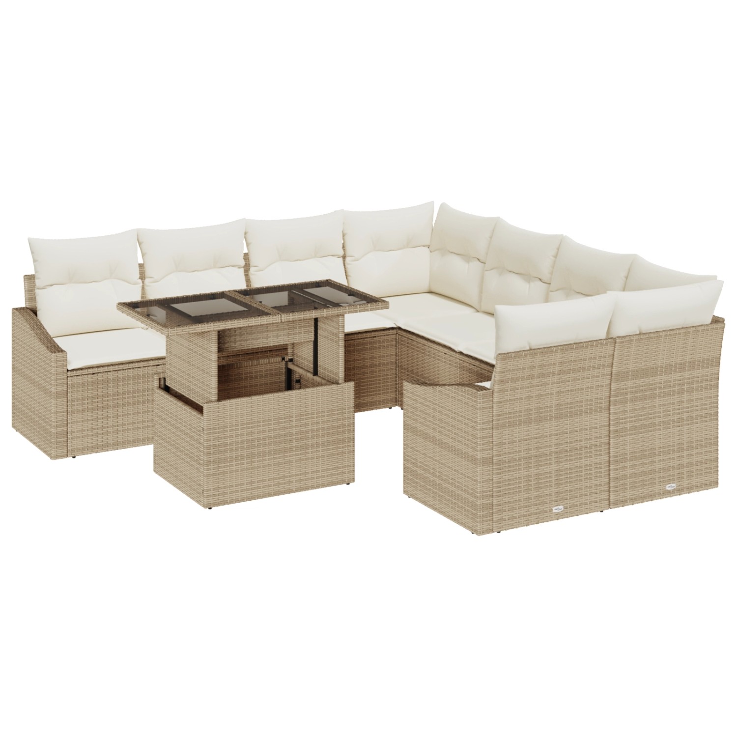 vidaXL 9-Tlg Garten-Sofagarnitur mit Kissen Beige Poly Rattan 3357714 günstig online kaufen