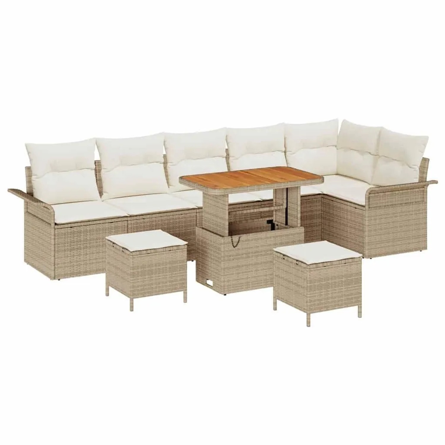 vidaXL Garten-Sofa-Set mit Kissen mit Speicher 9-Tlg Beige und Creme 3364106