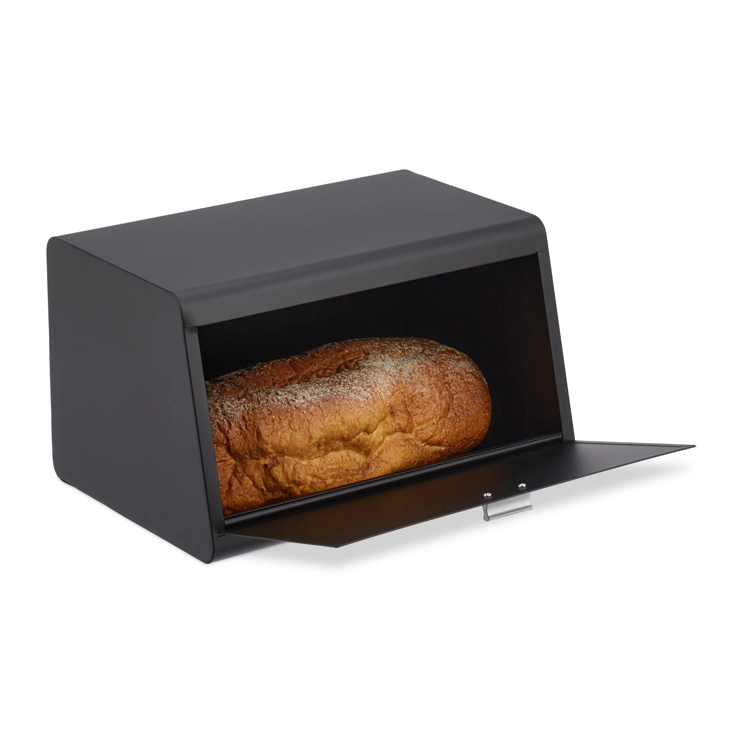 Relaxdays Brotkasten Edelstahl Schwarz Rollbar 20,5 cm x 34,5 cm x 23,5 cm 1,5 kg