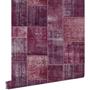 ESTAhome Tapete orientalisches-Marrakech Kelim-Patchwork Burgunderrot 53 cm x 10.05 m