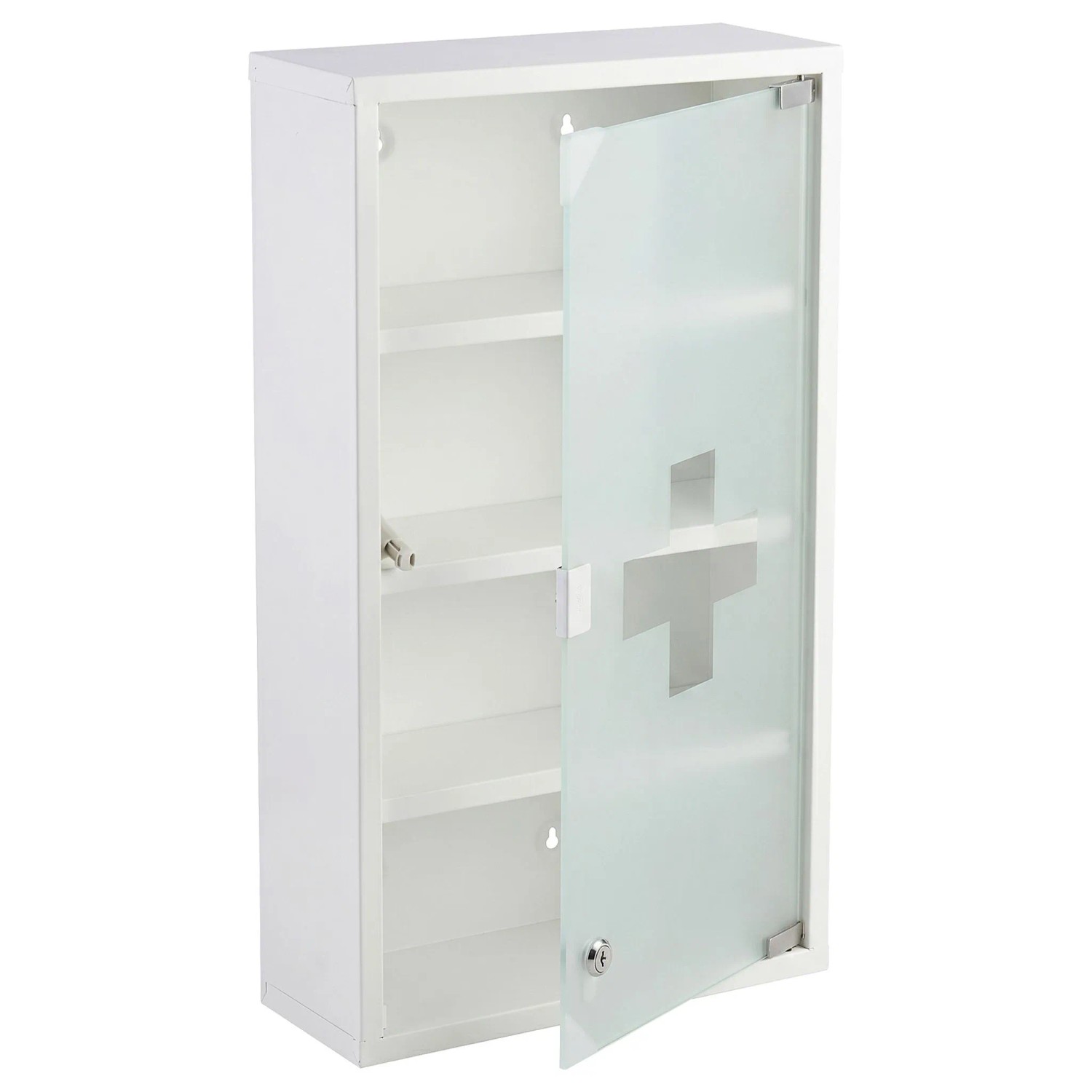Floordirekt Medizinschrank Allen Abschließbarer mit Glastür Weiß 60 x 30 cm 4 Fächer