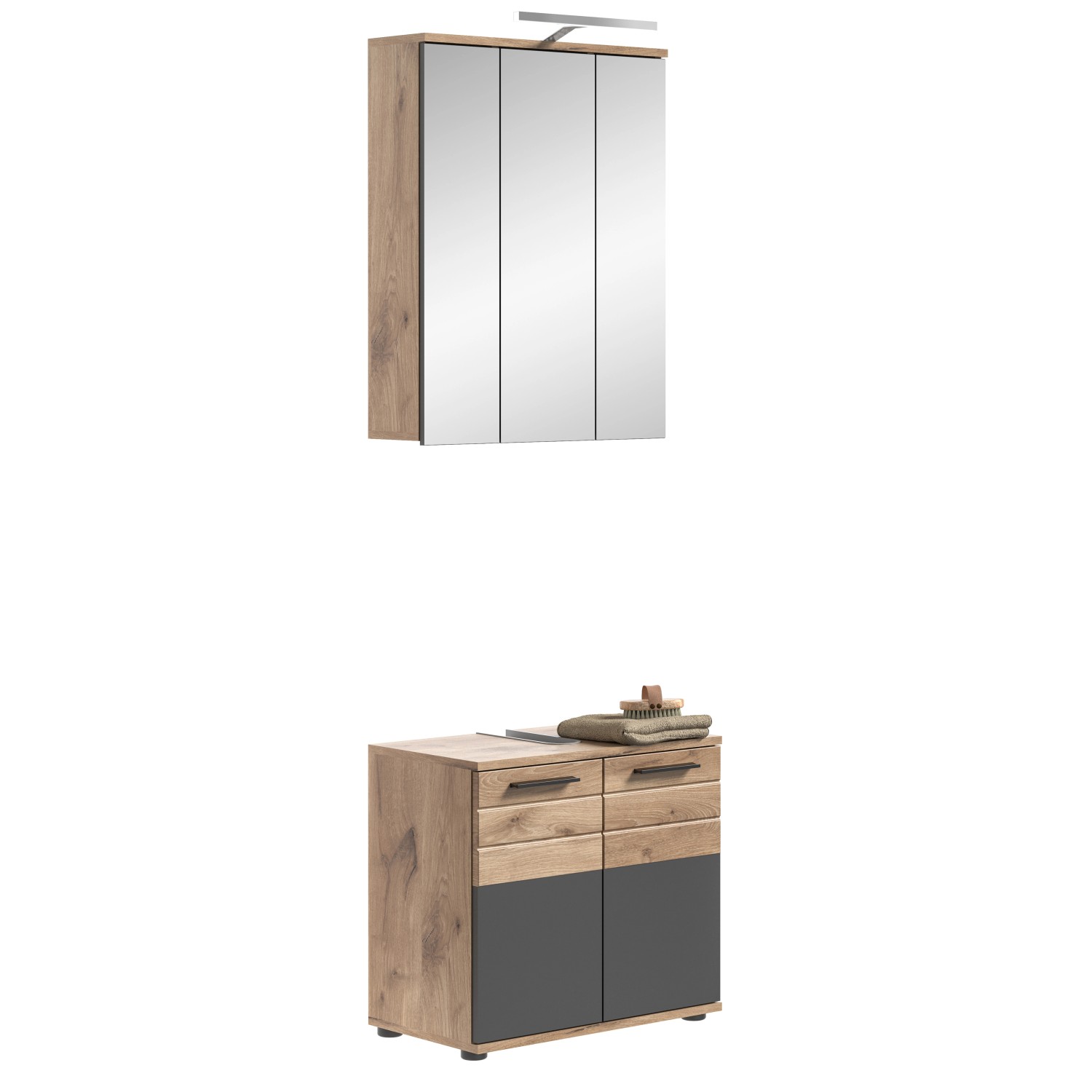 Badkombination inkl. Beleuchtung Mason Nox Oak/Grau 60 cm 2-tlg. günstig online kaufen